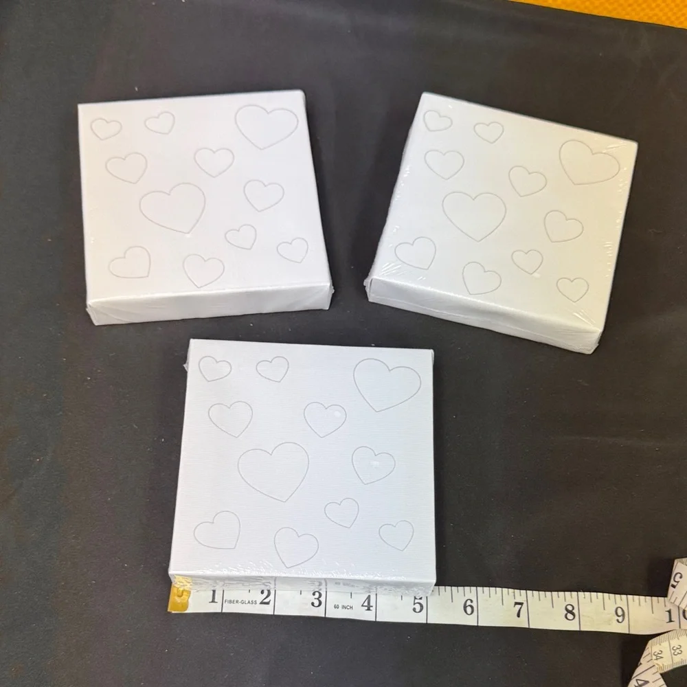 Heart Patterned Canvas Frames 5 inch by 5 inch Painting White 3 piece in set